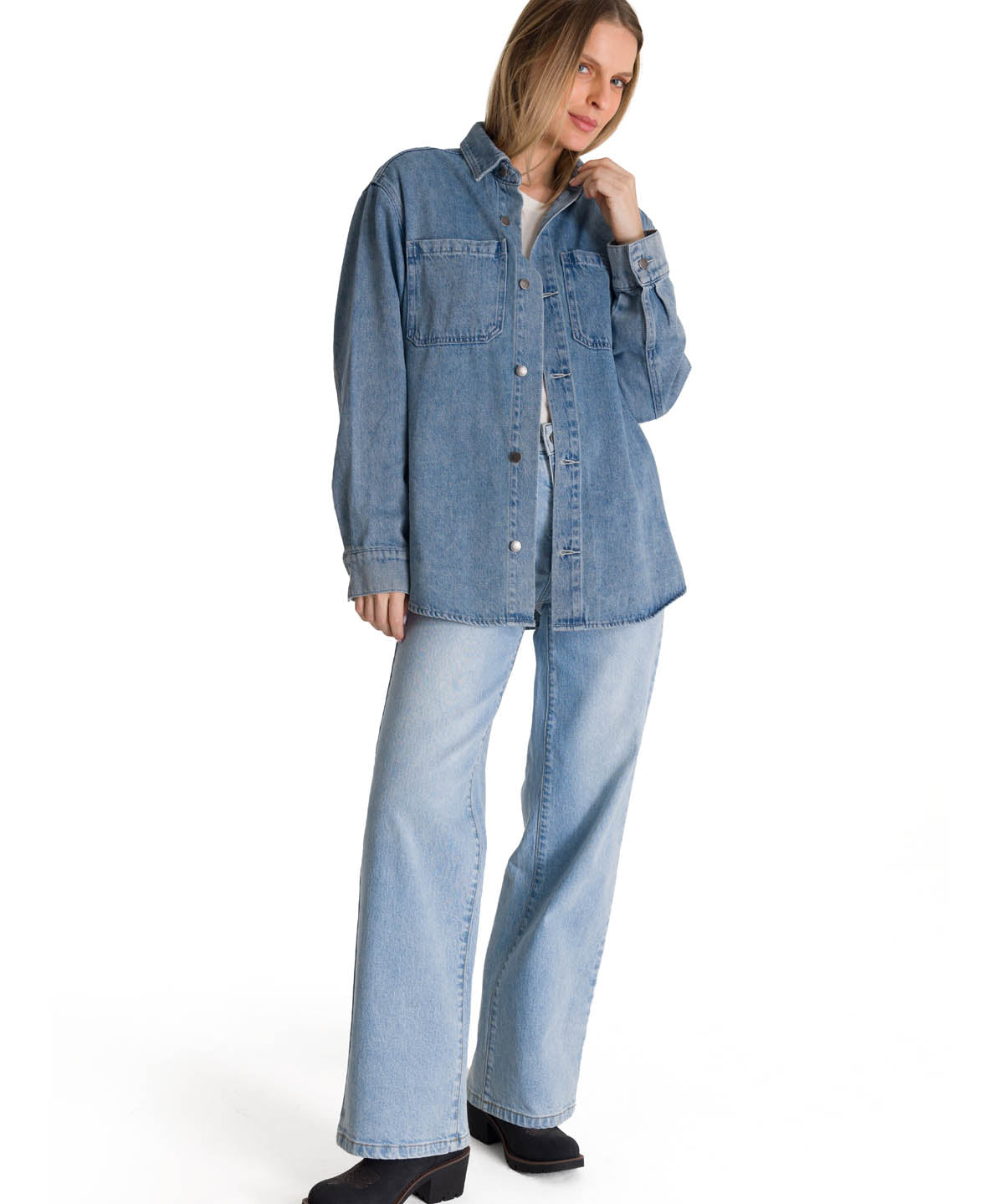 Camisa  Oversized Denim Shir Para Mujer Color Azul-6