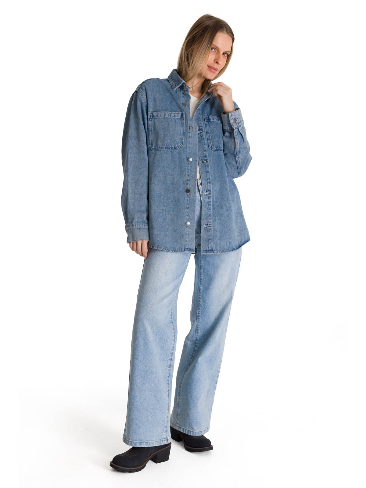 Camisa  Oversized Denim Shir Para Mujer Color Azul-6