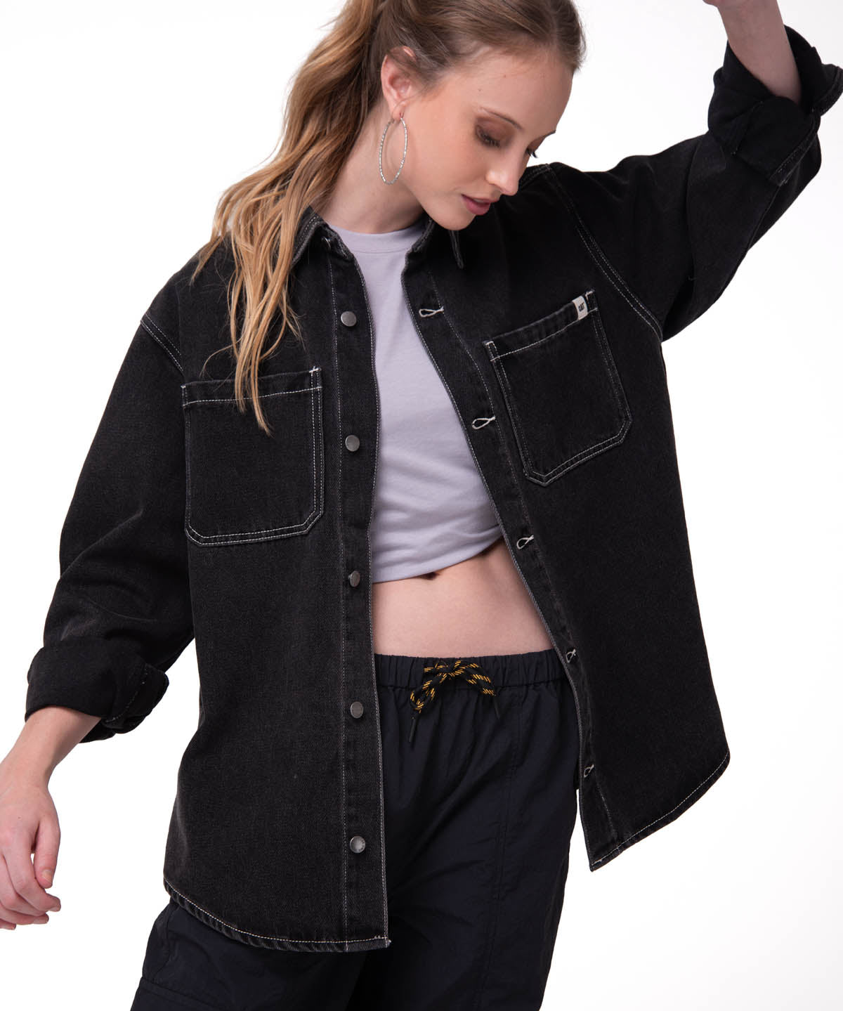 Camisa Oversized Denim Shir Mujer Color Negro-1