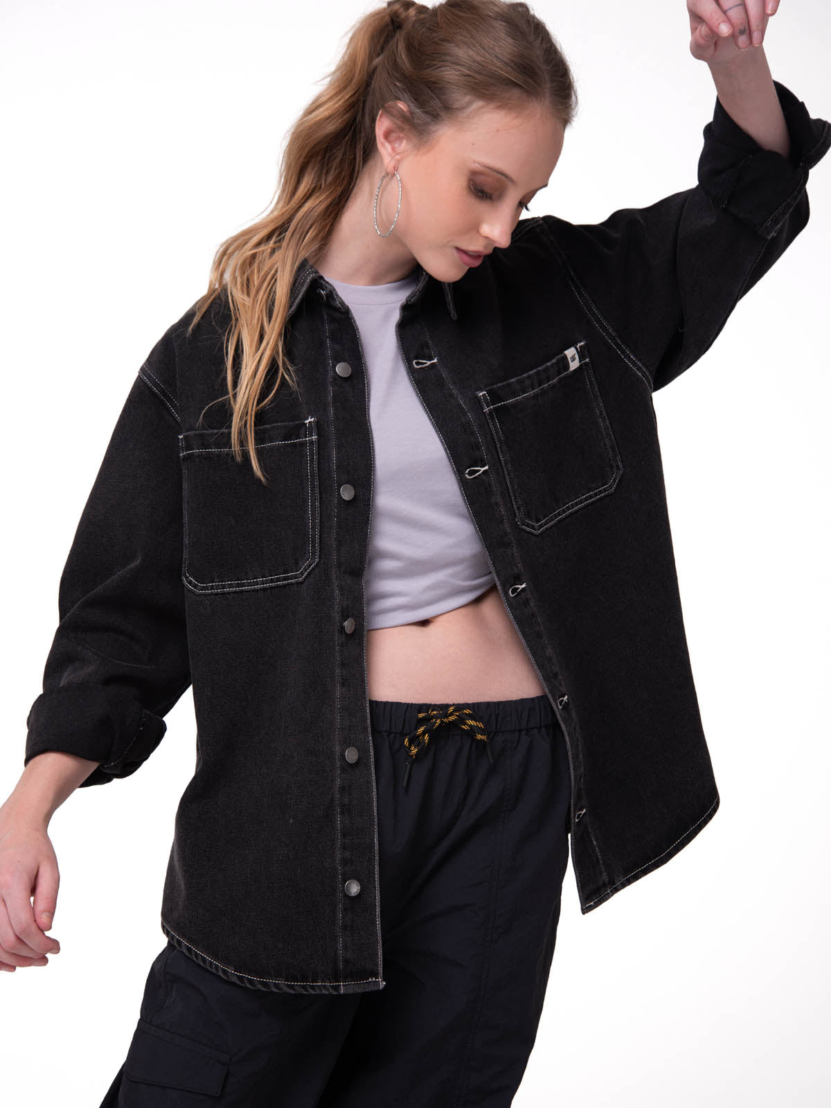 Camisa Oversized Denim Shir Mujer Color Negro-1