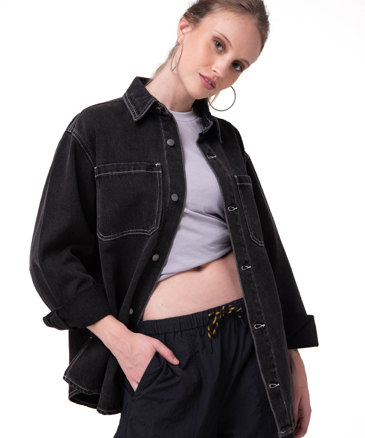 Camisa Oversized Denim Shir Mujer Color Negro-2