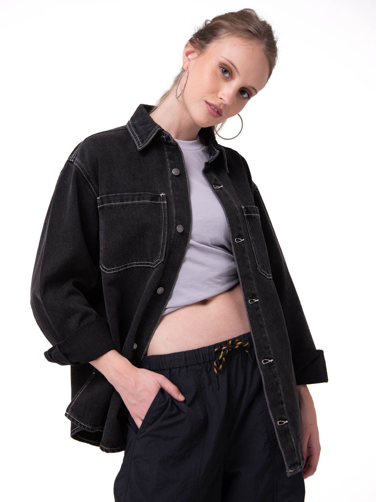 Camisa Oversized Denim Shir Mujer Color Negro-2