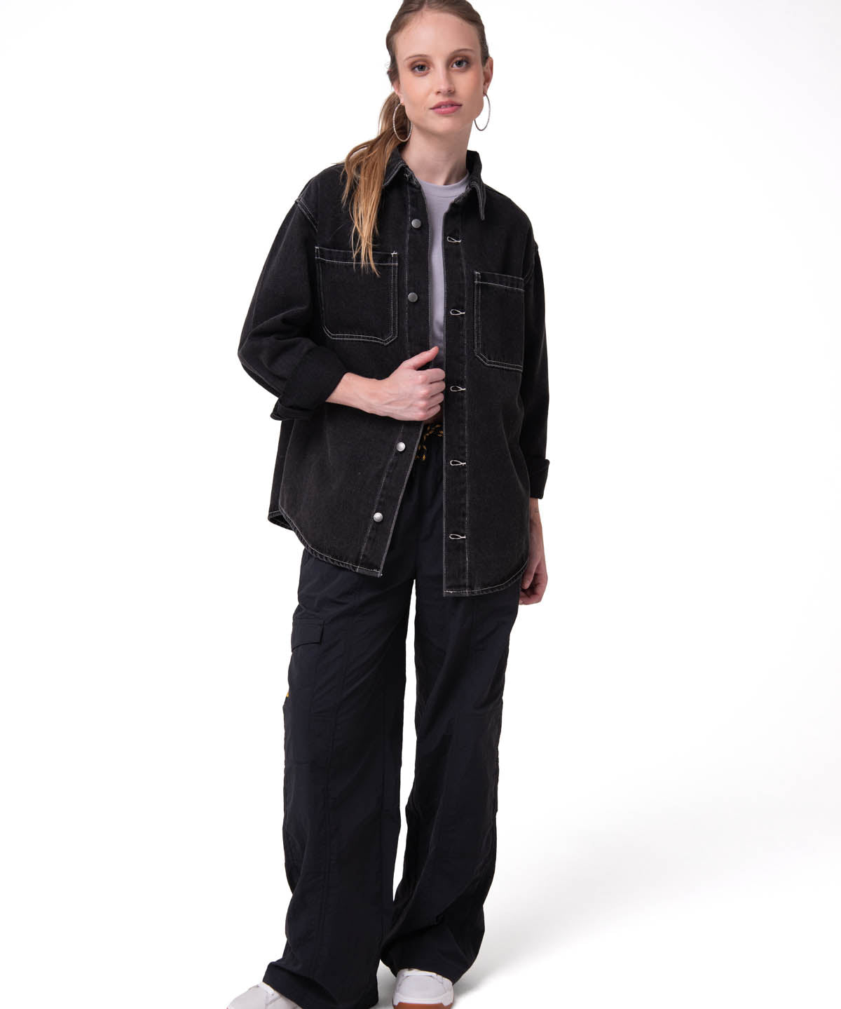 Camisa Oversized Denim Shir Mujer Color Negro-5