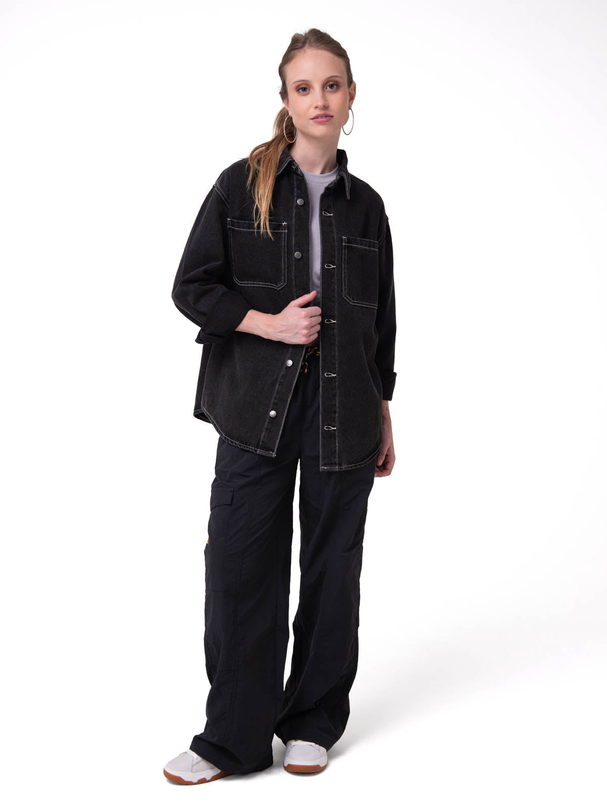 Camisa Oversized Denim Shir Mujer Color Negro-5