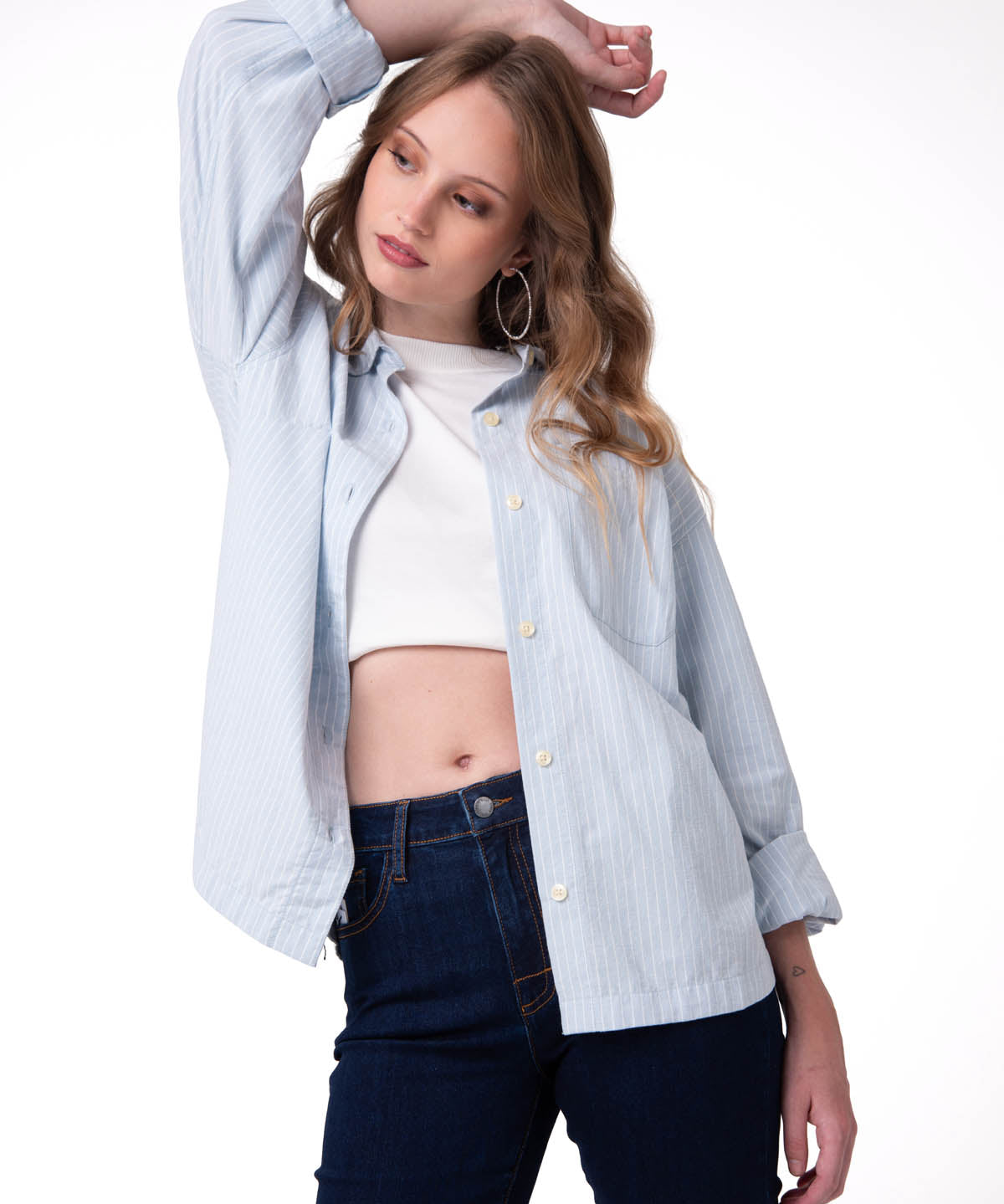 Camisa Oversized Poplin Shi Mujer Color Celeste-1