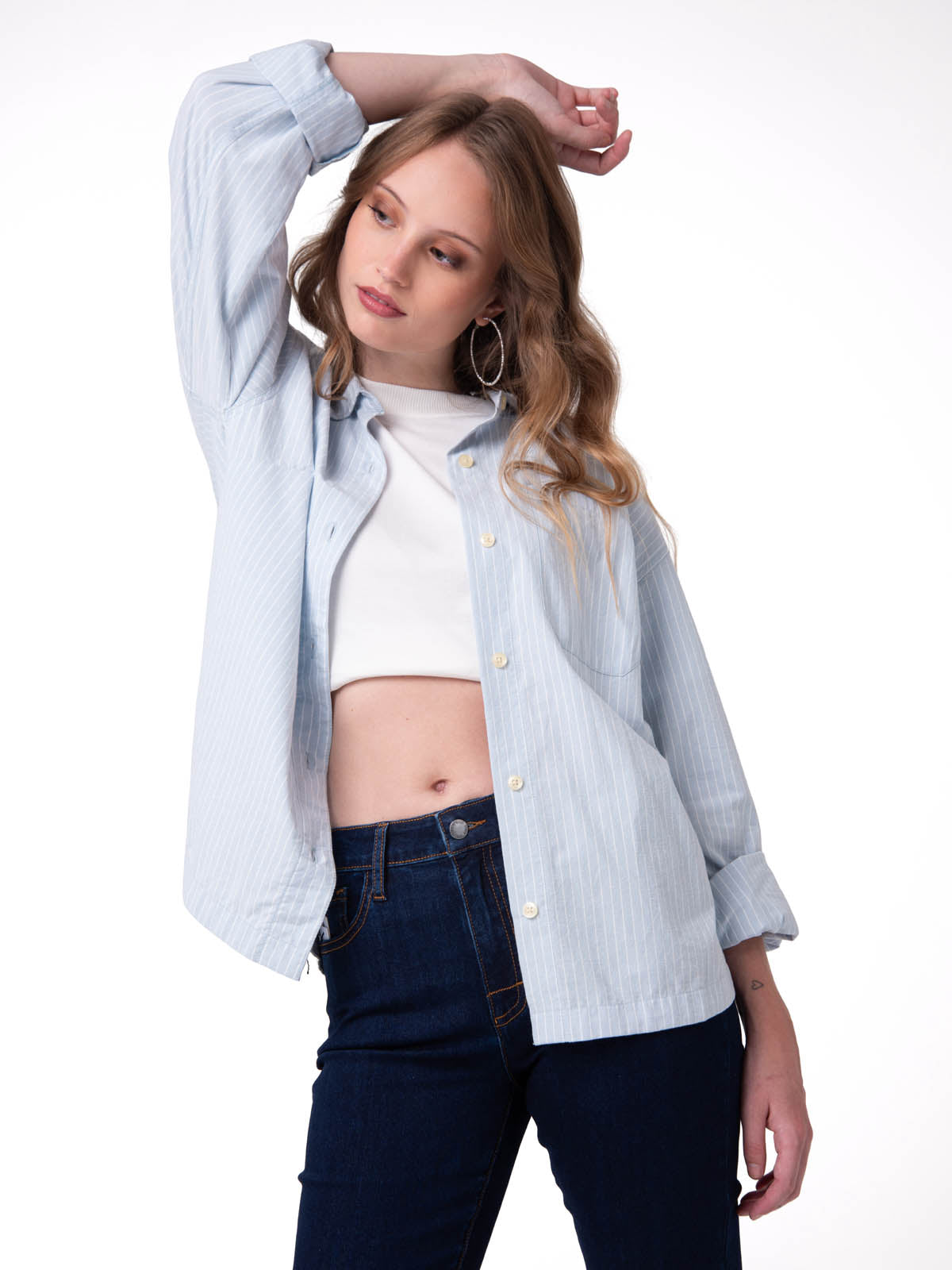 Camisa Oversized Poplin Shi Mujer Color Celeste-1