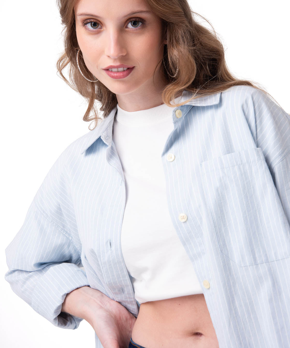 Camisa Oversized Poplin Shi Mujer Color Celeste-2