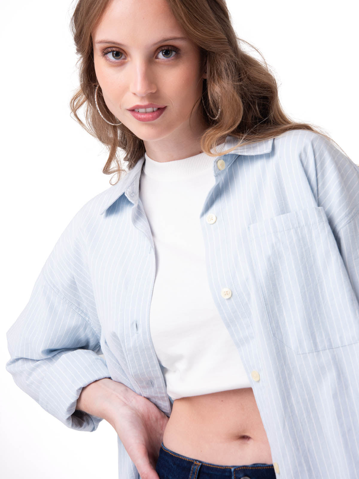 Camisa Oversized Poplin Shi Mujer Color Celeste-2