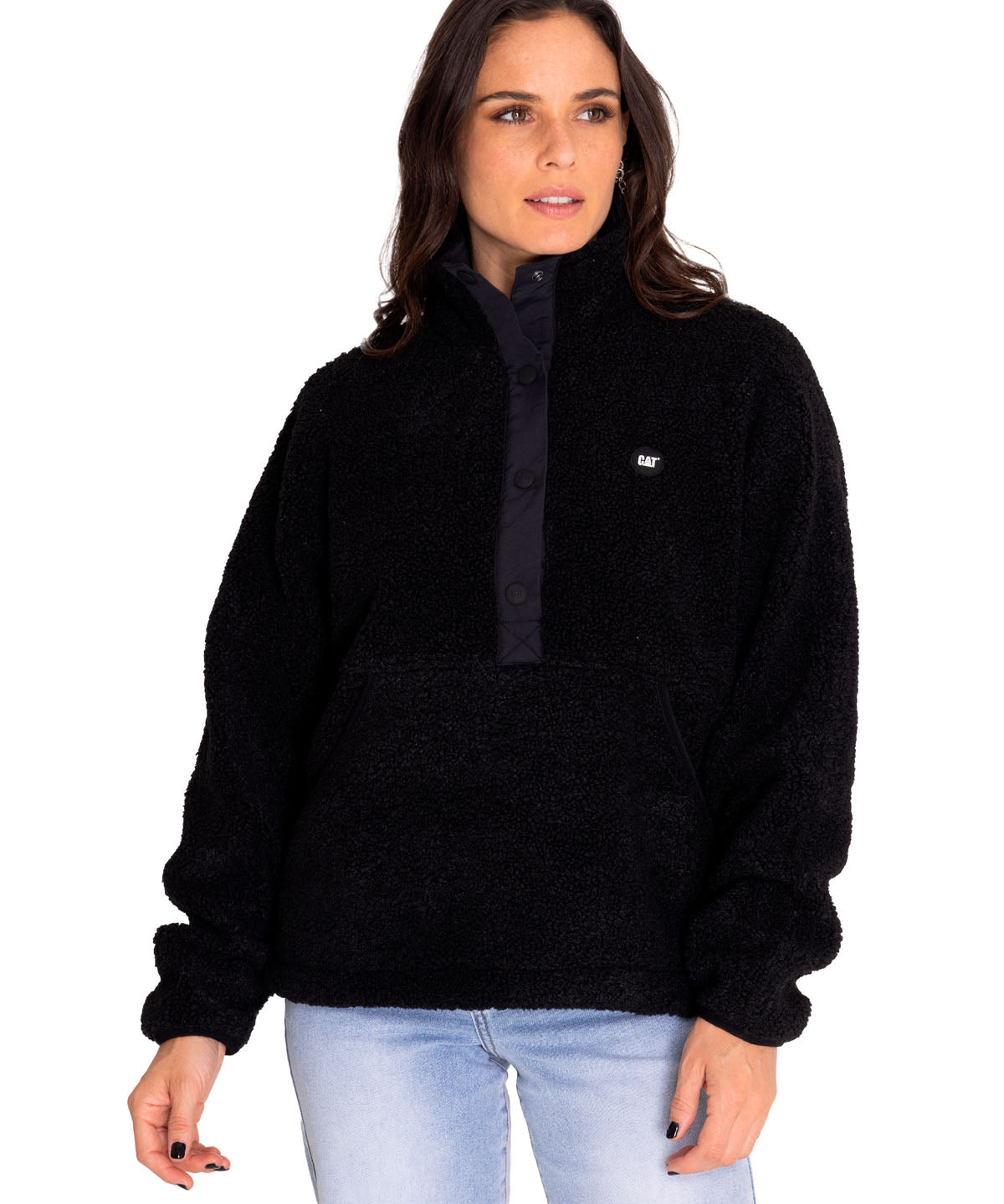 Saco Sherpa Fleece Snap F Para Mujer Color Negro-1