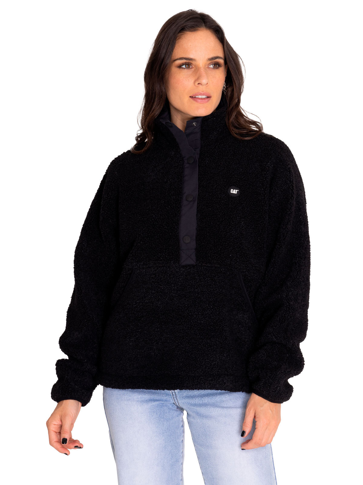 Saco Sherpa Fleece Snap F Para Mujer Color Negro-1