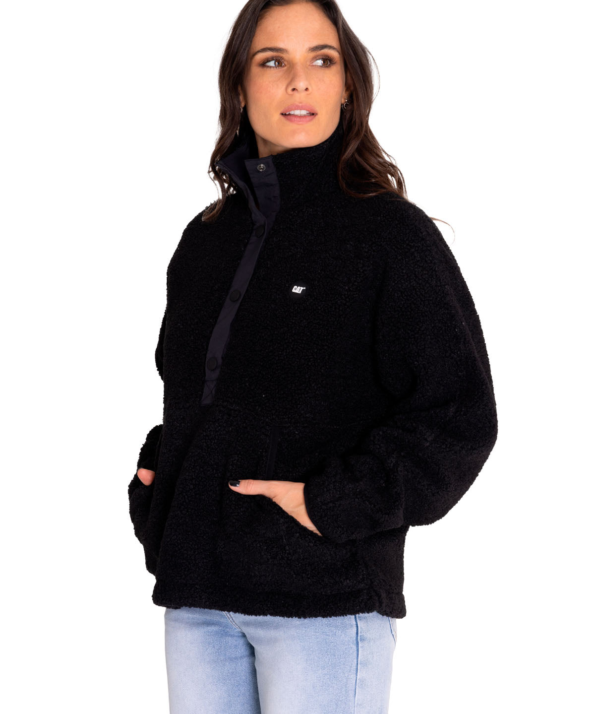 Saco Sherpa Fleece Snap F Para Mujer Color Negro-2