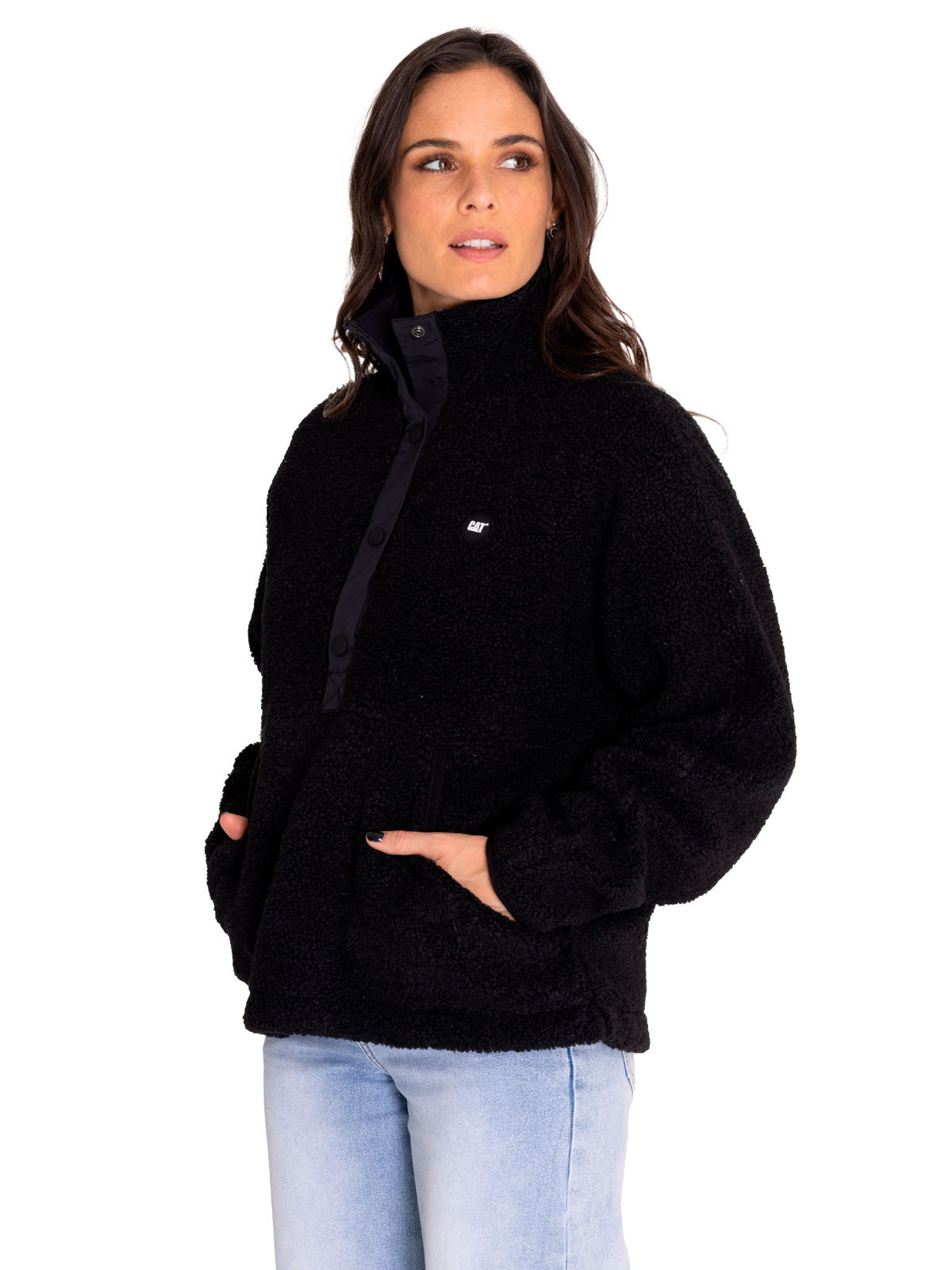Saco Sherpa Fleece Snap F Para Mujer Color Negro-2