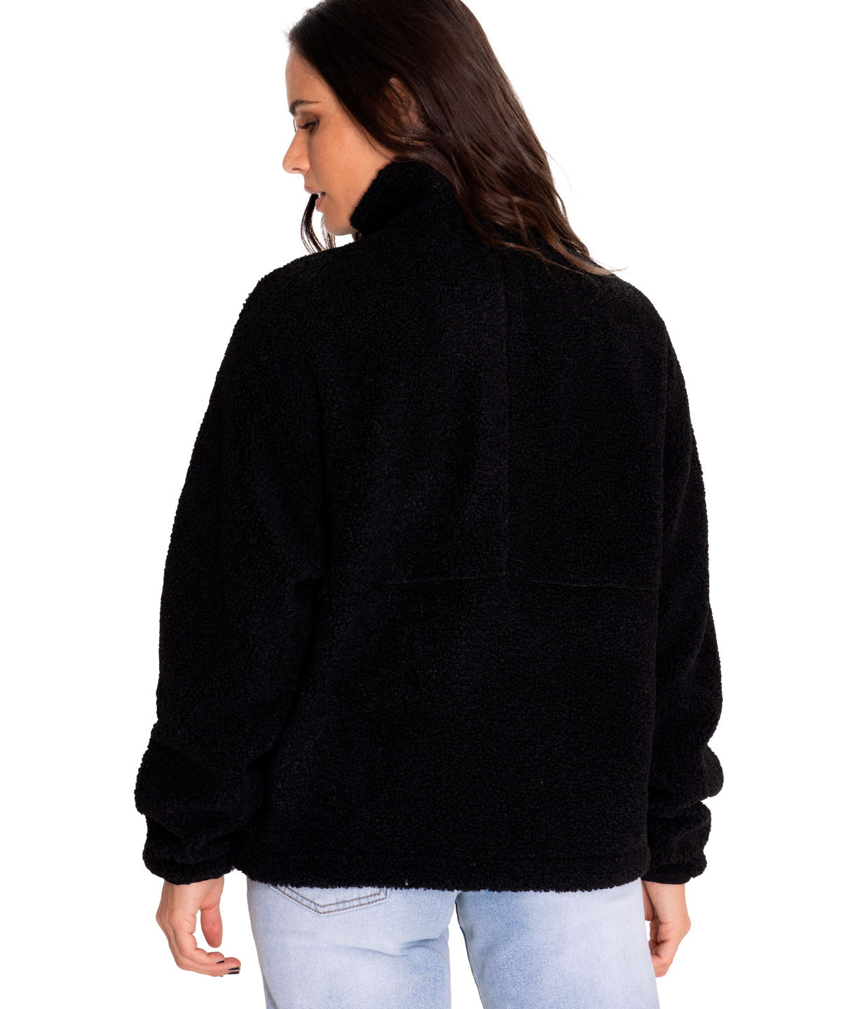 Saco Sherpa Fleece Snap F Para Mujer Color Negro-3