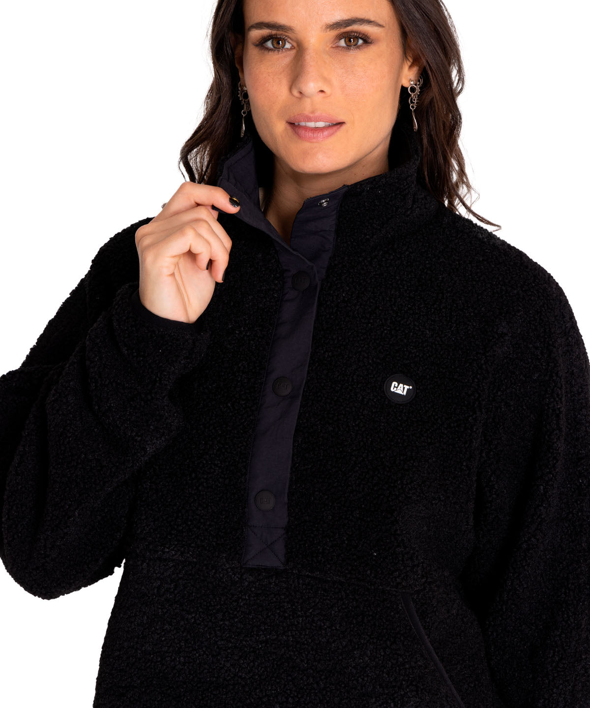 Saco Sherpa Fleece Snap F Para Mujer Color Negro-4
