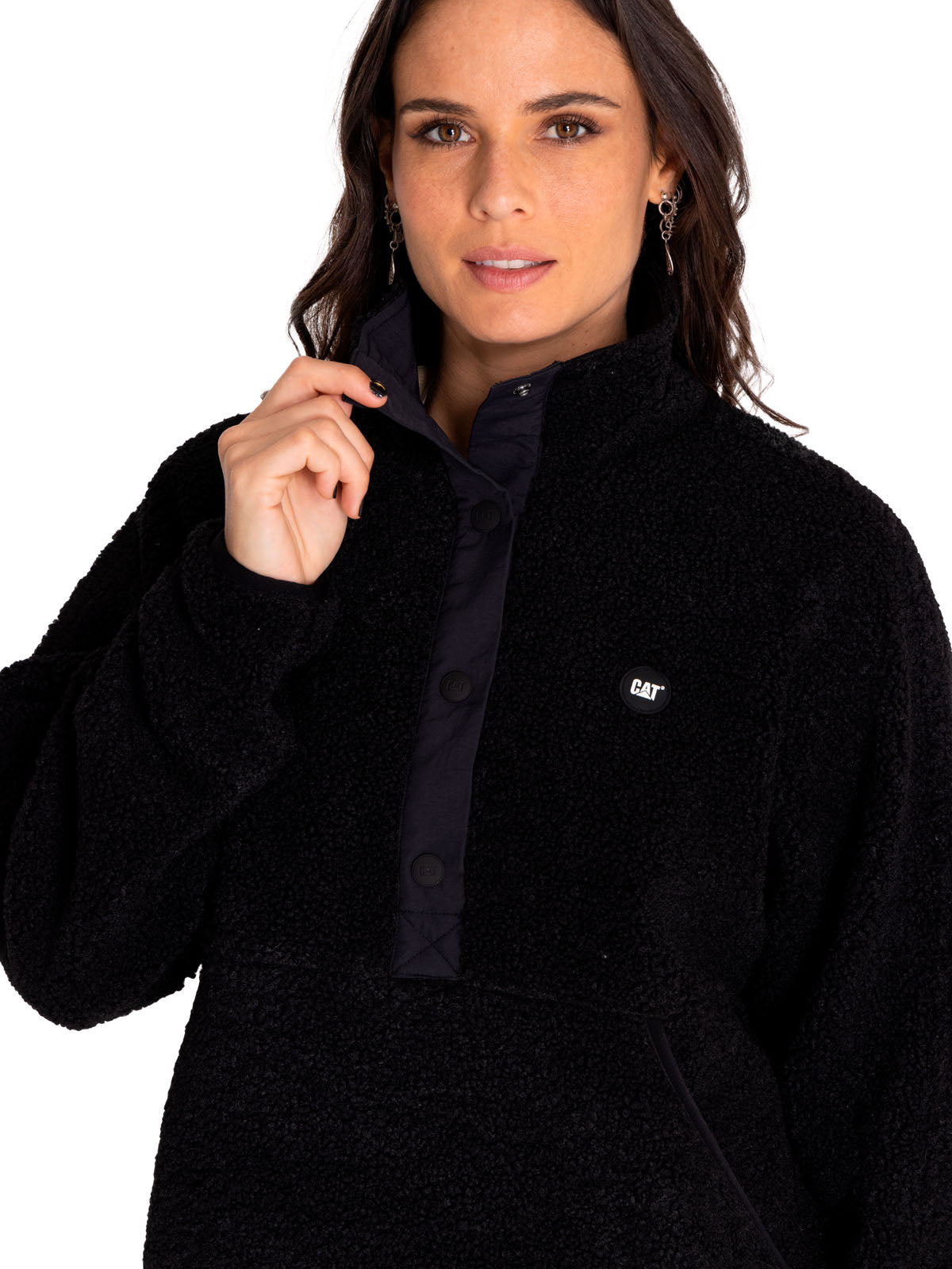 Saco Sherpa Fleece Snap F Para Mujer Color Negro-4