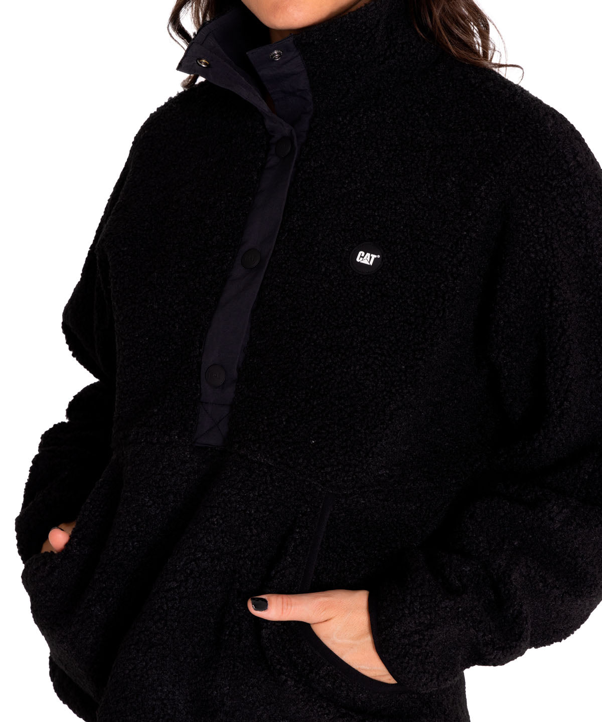 Saco Sherpa Fleece Snap F Para Mujer Color Negro-5