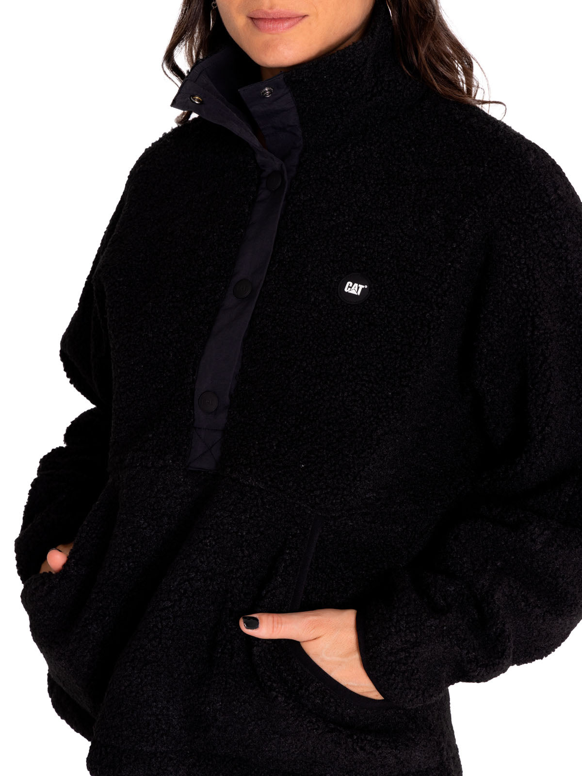 Saco Sherpa Fleece Snap F Para Mujer Color Negro-5