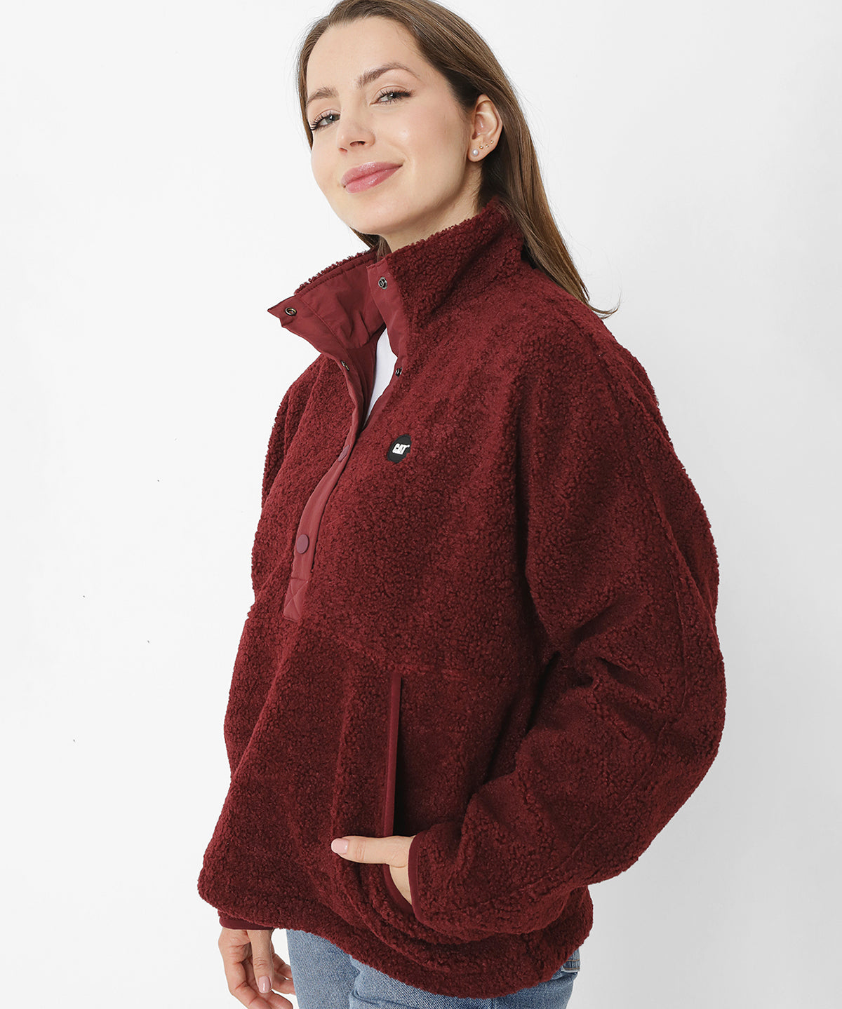 Saco Sherpa Fleece Snap F Para Mujer Color Rojo-1