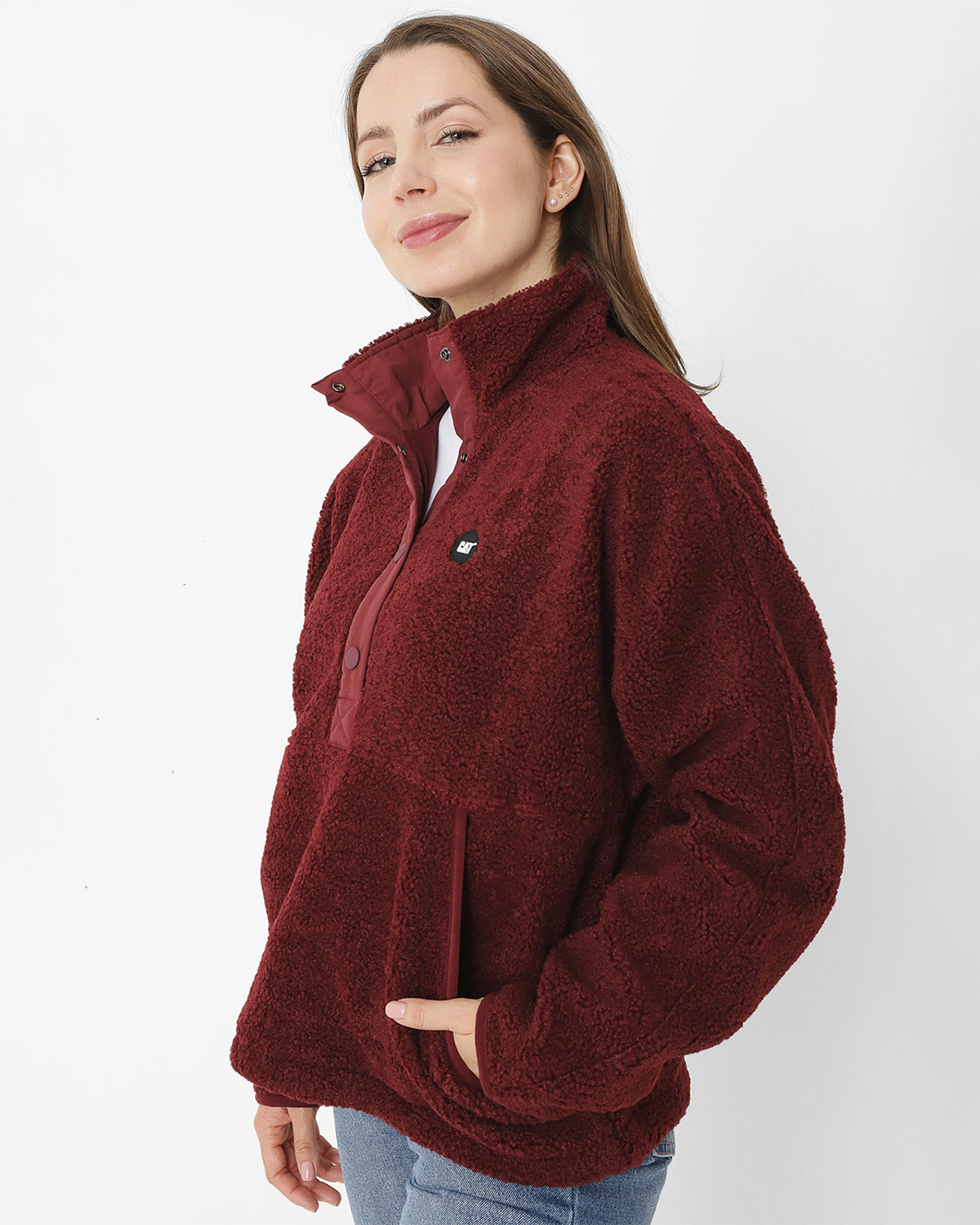 Saco Sherpa Fleece Snap F Para Mujer Color Rojo-1