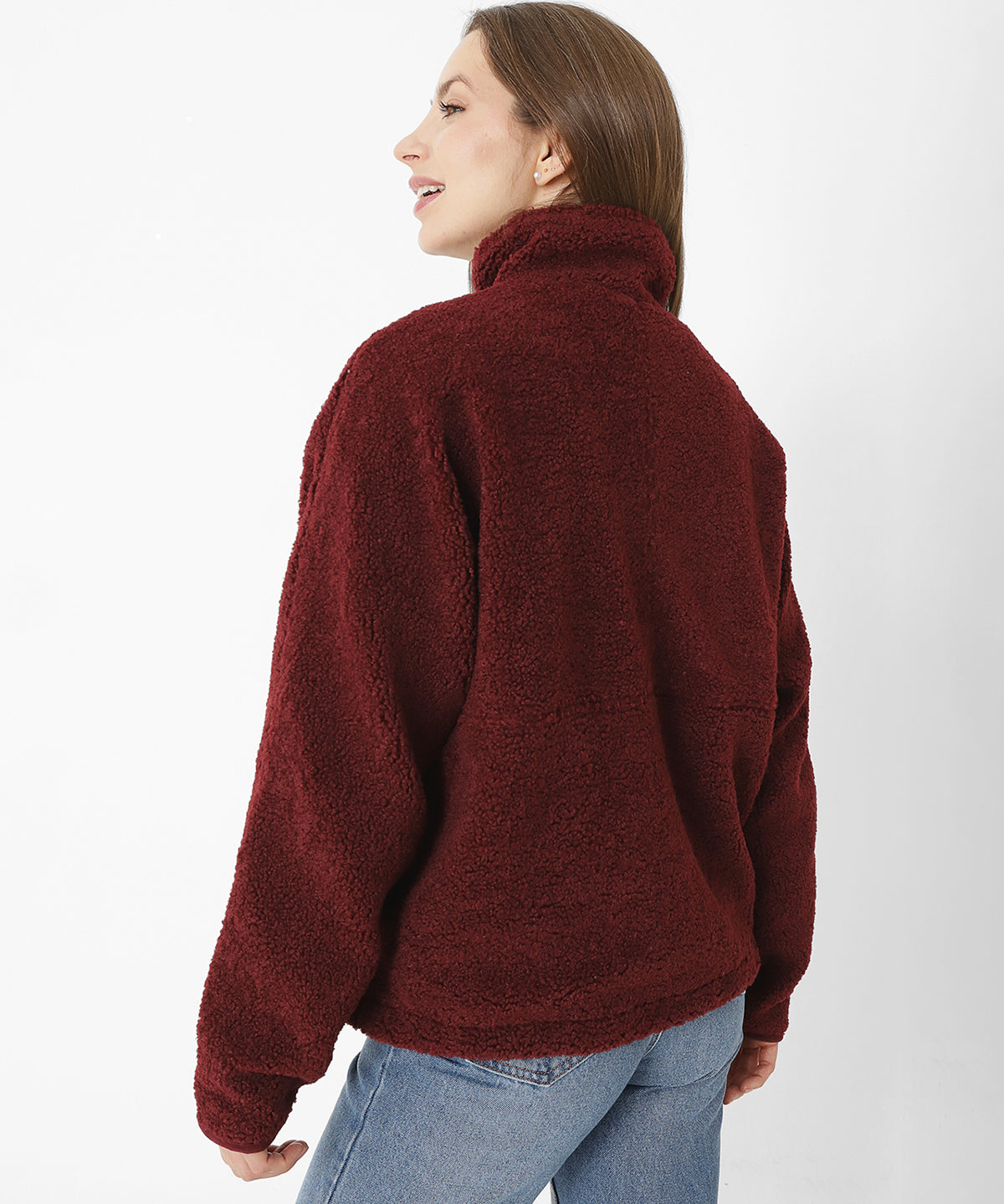Saco Sherpa Fleece Snap F Para Mujer Color Rojo-2