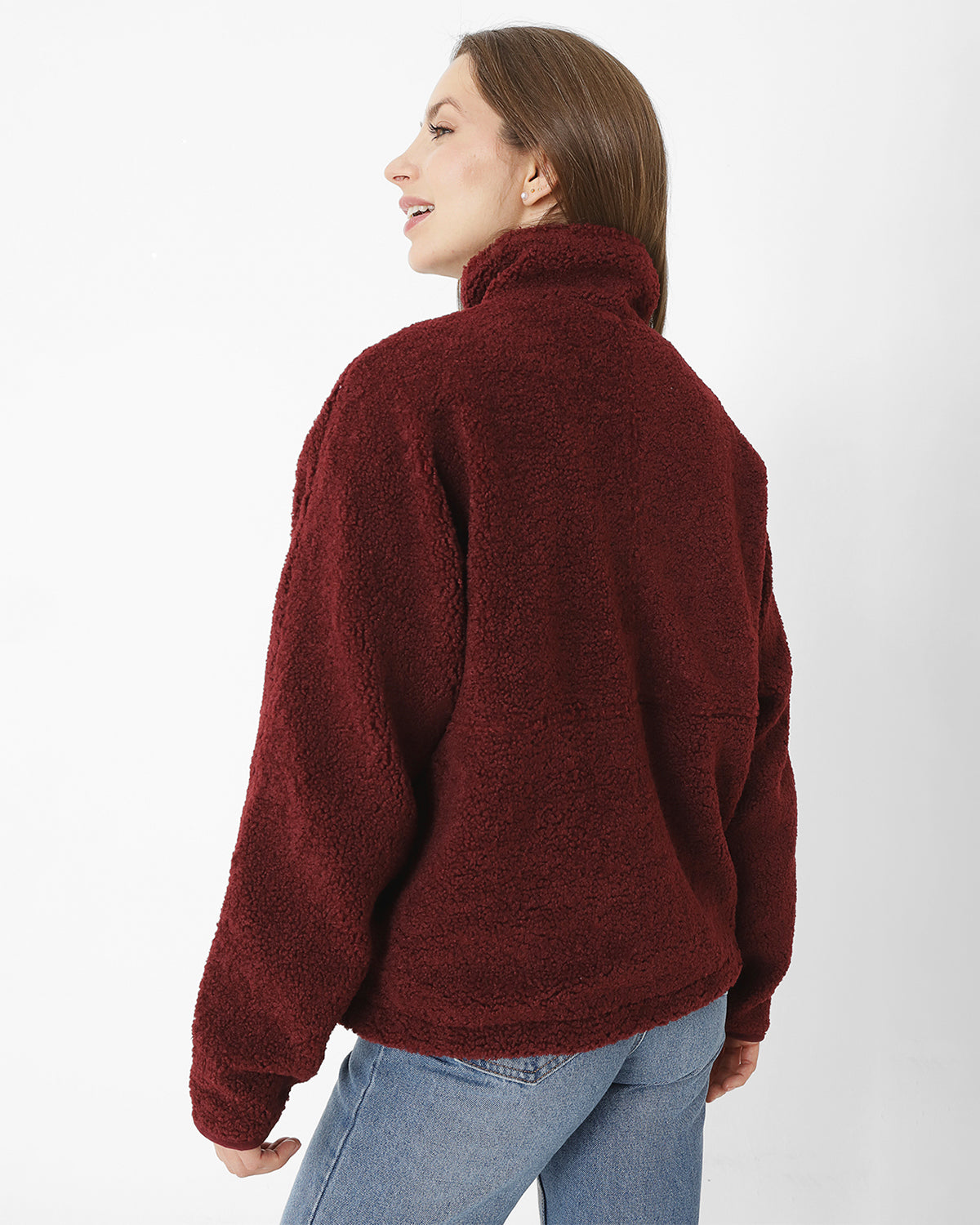Saco Sherpa Fleece Snap F Para Mujer Color Rojo-2