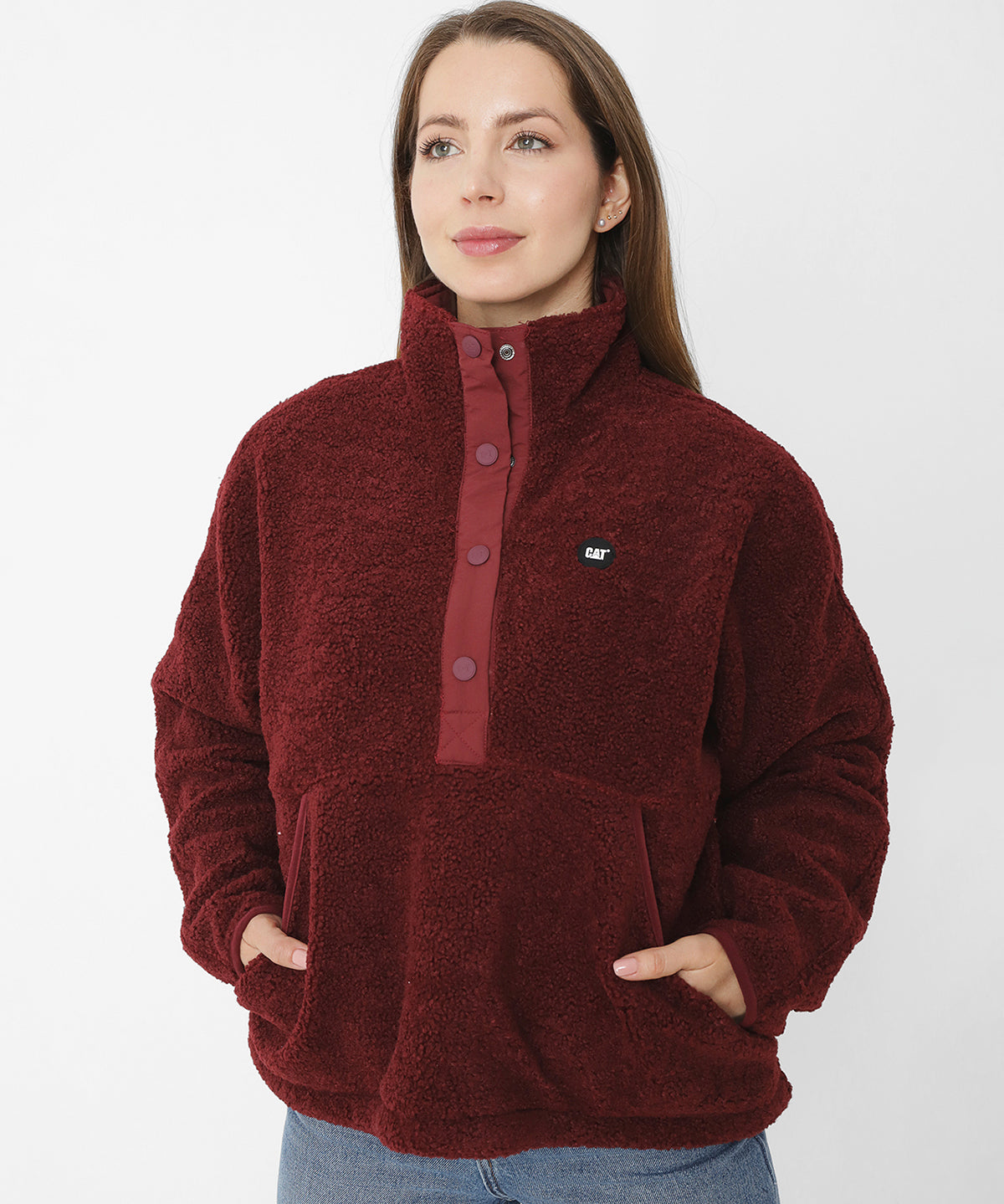 Saco Sherpa Fleece Snap F Para Mujer Color Rojo-3