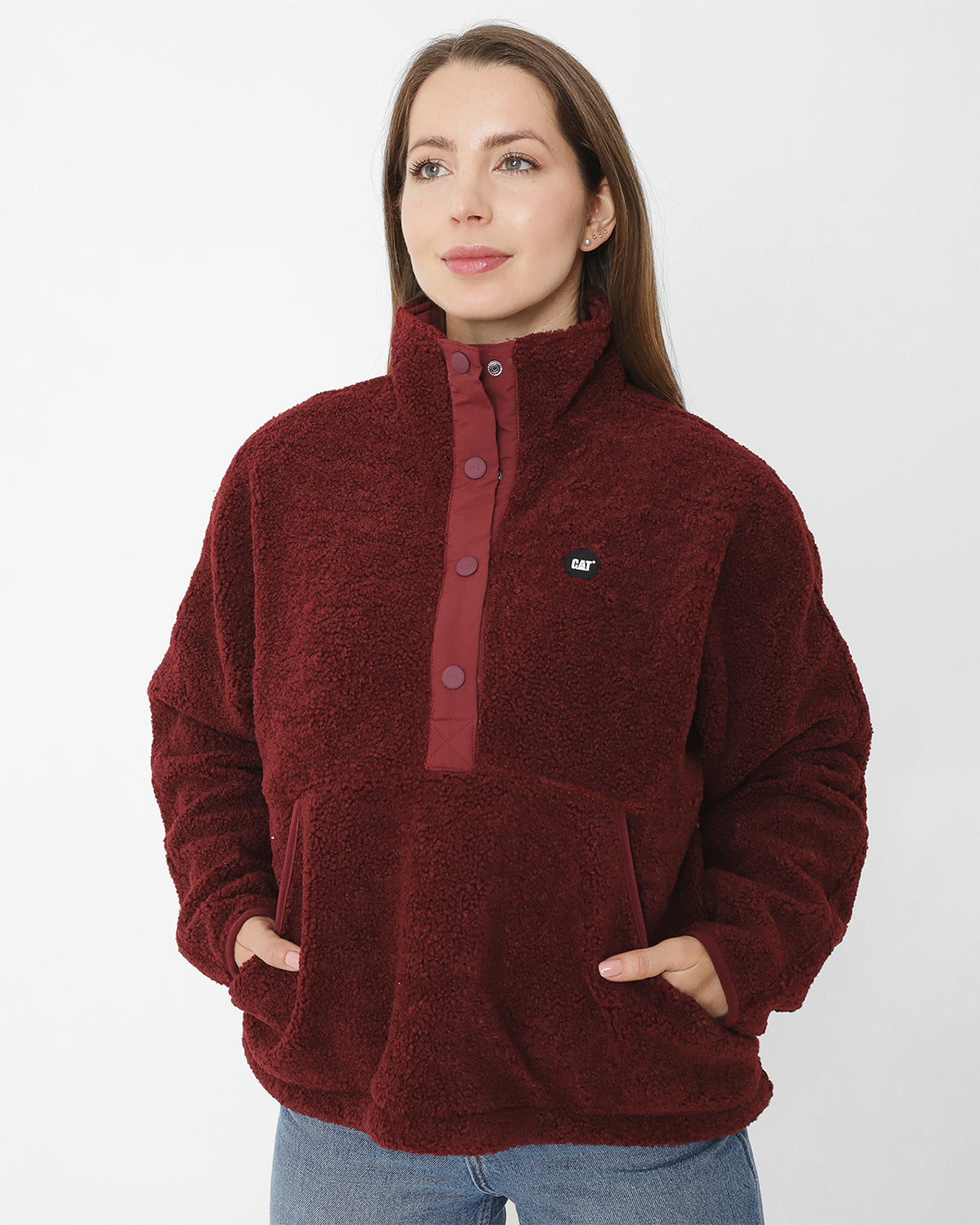 Saco Sherpa Fleece Snap F Para Mujer Color Rojo-3