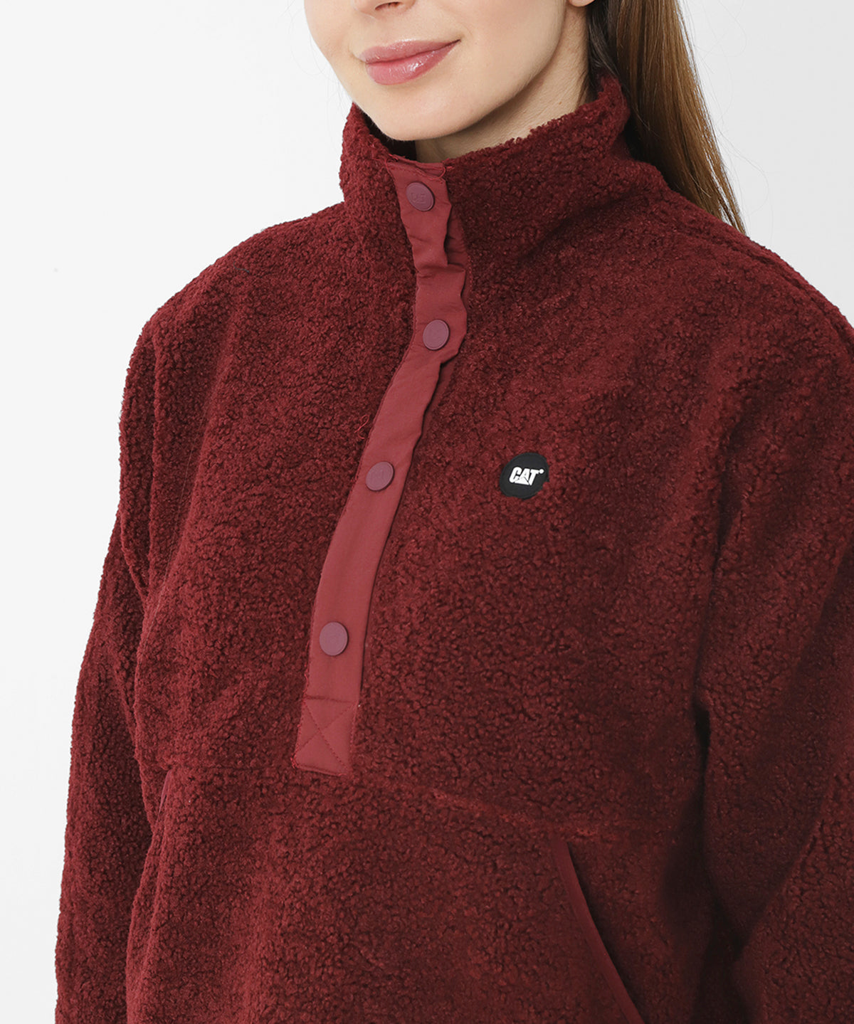Saco Sherpa Fleece Snap F Para Mujer Color Rojo-4