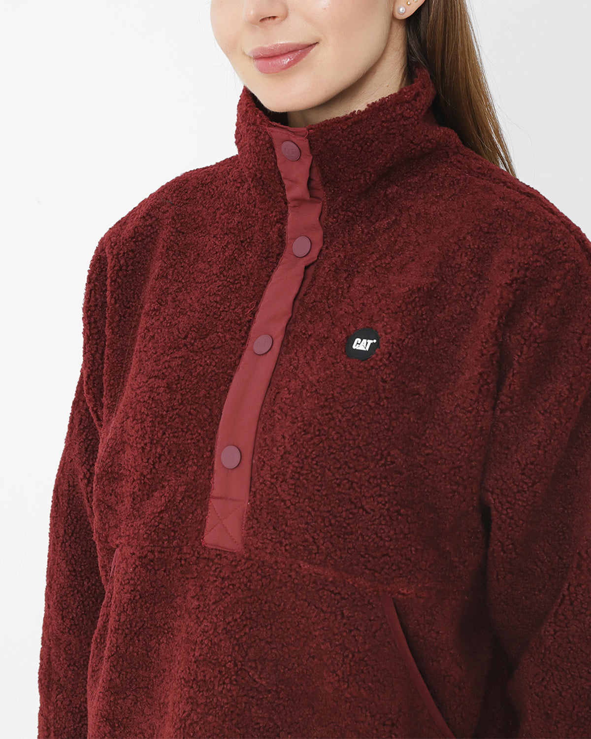 Saco Sherpa Fleece Snap F Para Mujer Color Rojo-4