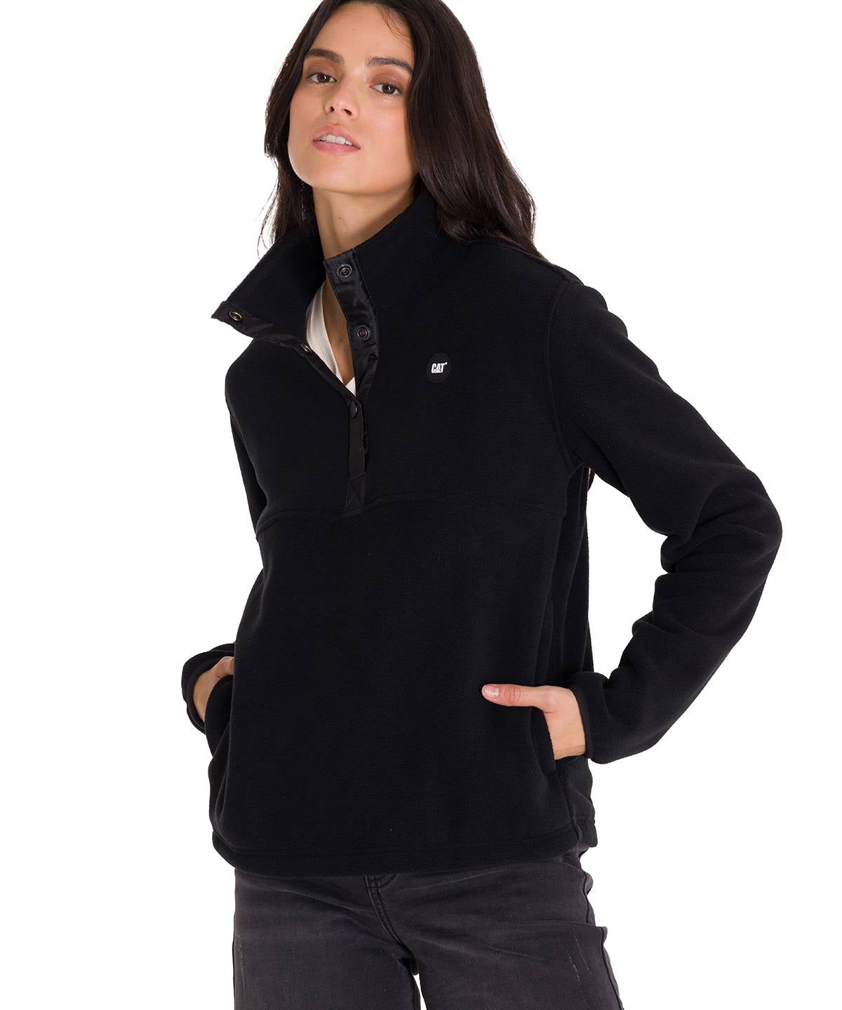 Saco  Polar Fleece Half Para Mujer Color Negro-2