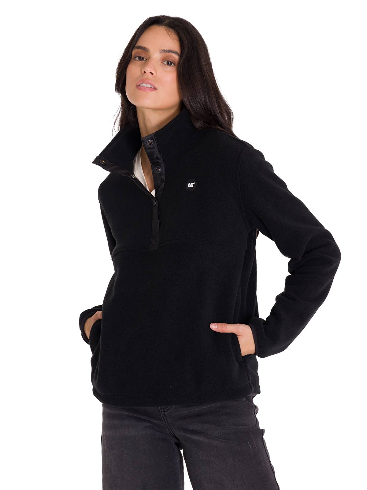 Saco  Polar Fleece Half Para Mujer Color Negro-2
