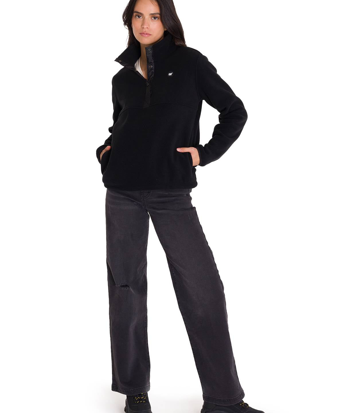Saco  Polar Fleece Half Para Mujer Color Negro-5