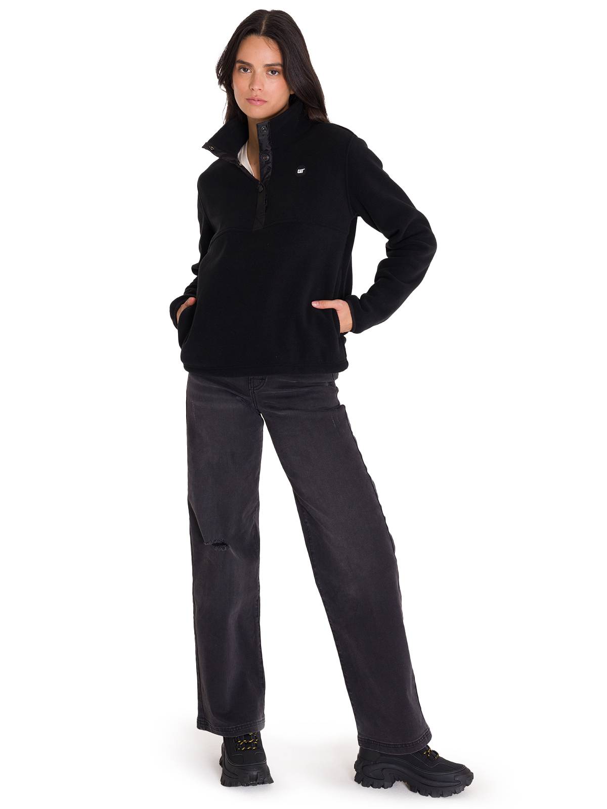 Saco  Polar Fleece Half Para Mujer Color Negro-5