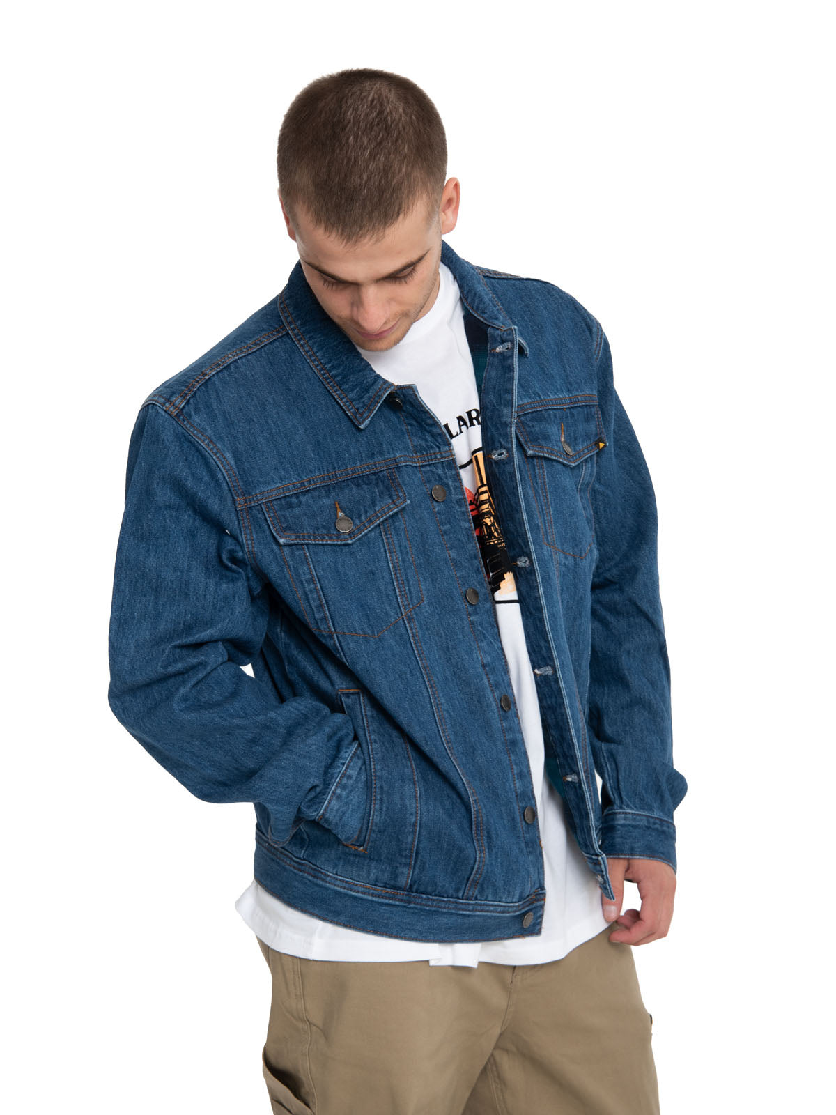 Chaqueta Flannel Lined Denim Para Hombre Color Azul-2