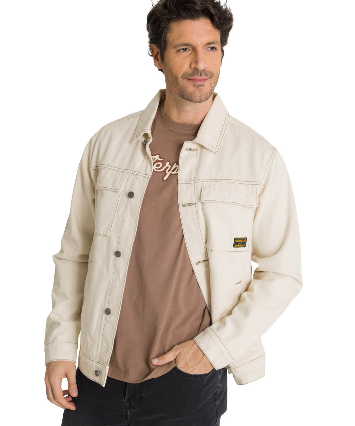 Chaqueta Denim Work  Para Hombre Color Beige-1