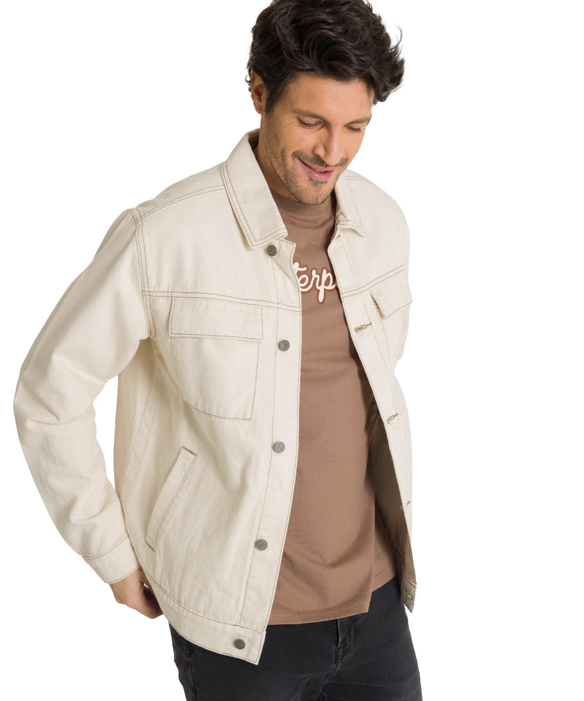 Chaqueta Denim Work  Para Hombre Color Beige-2