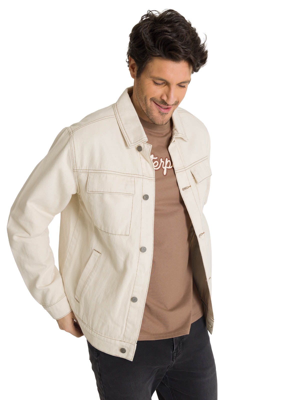 Chaqueta Denim Work  Para Hombre Color Beige-2