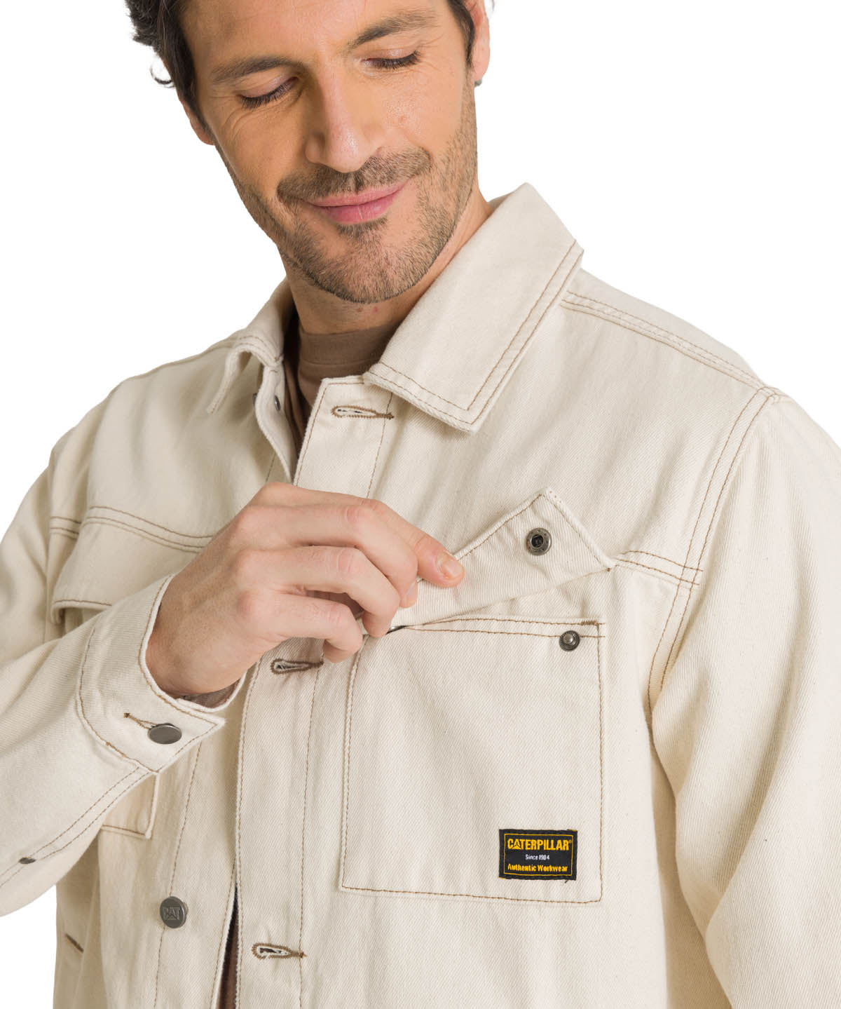 Chaqueta Denim Work  Para Hombre Color Beige-4