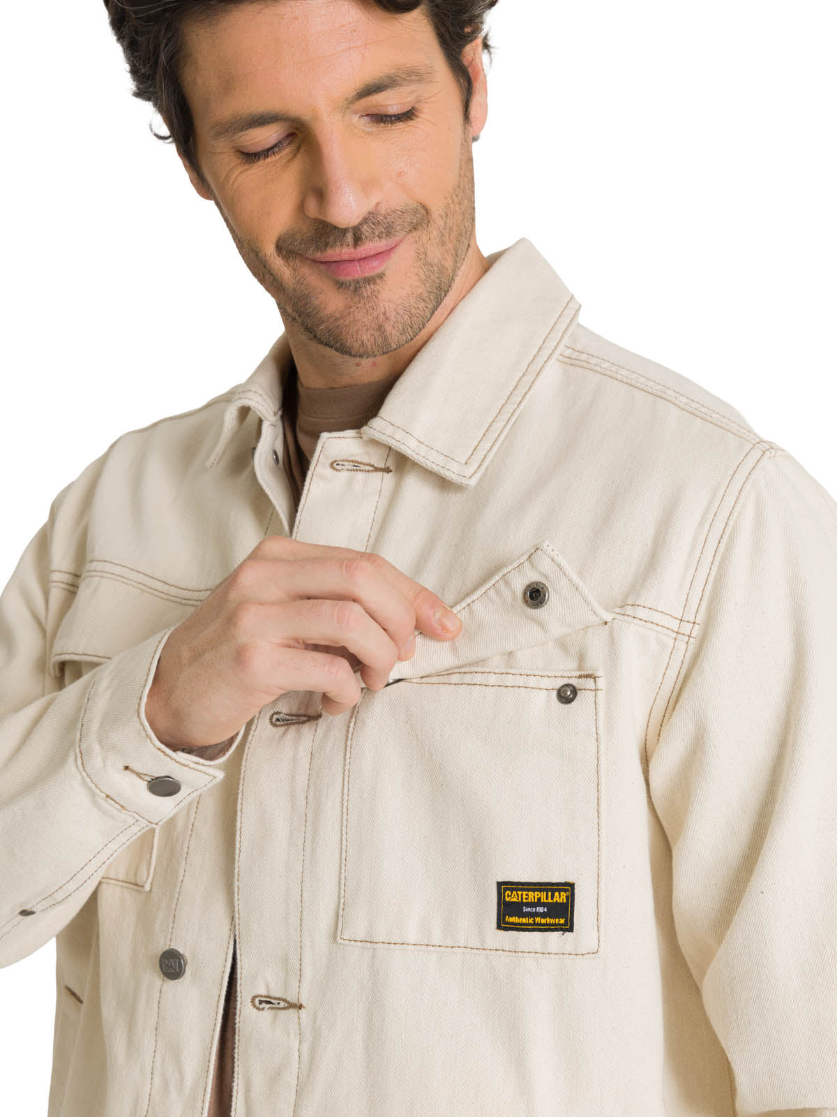 Chaqueta Denim Work  Para Hombre Color Beige-4