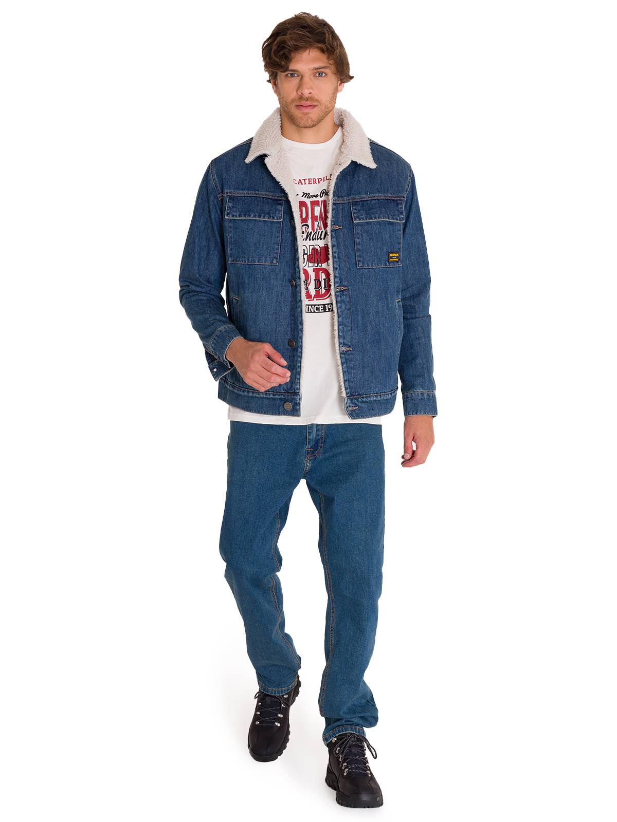Chaqueta Denim Sherpa Lined Unisex Color Azul-5