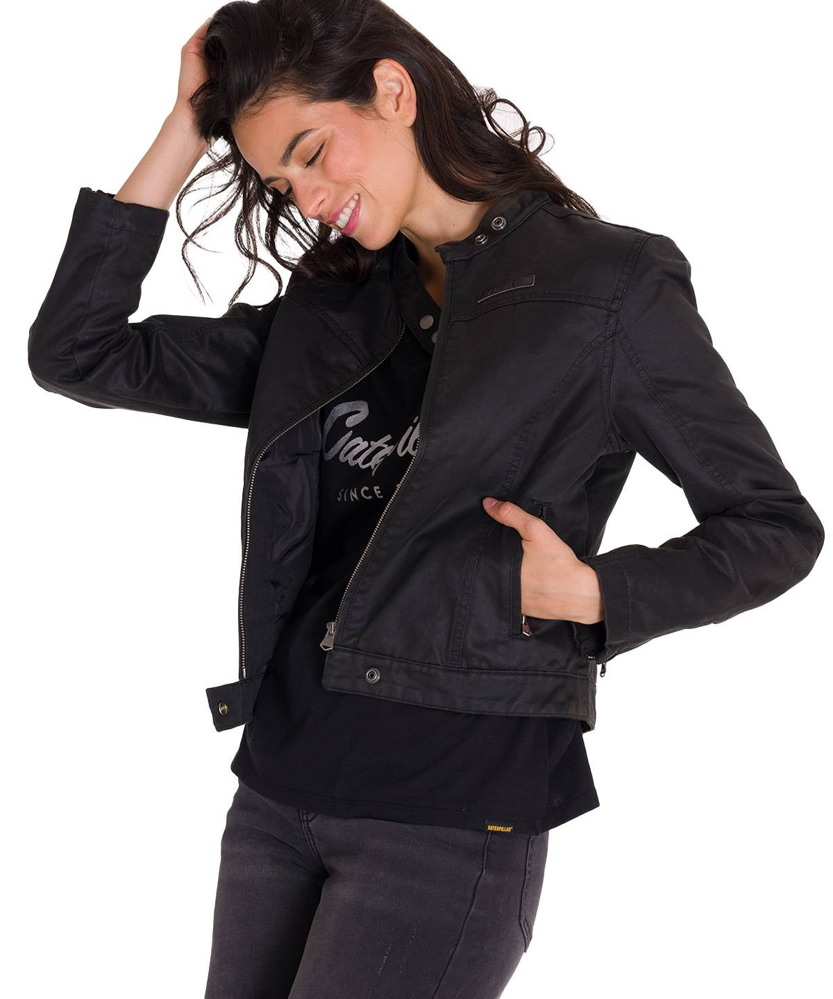 Chaqueta W Waxed Moto Para Mujer Color Negro-2