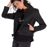 Chaqueta W Waxed Moto Para Mujer Color Negro-2