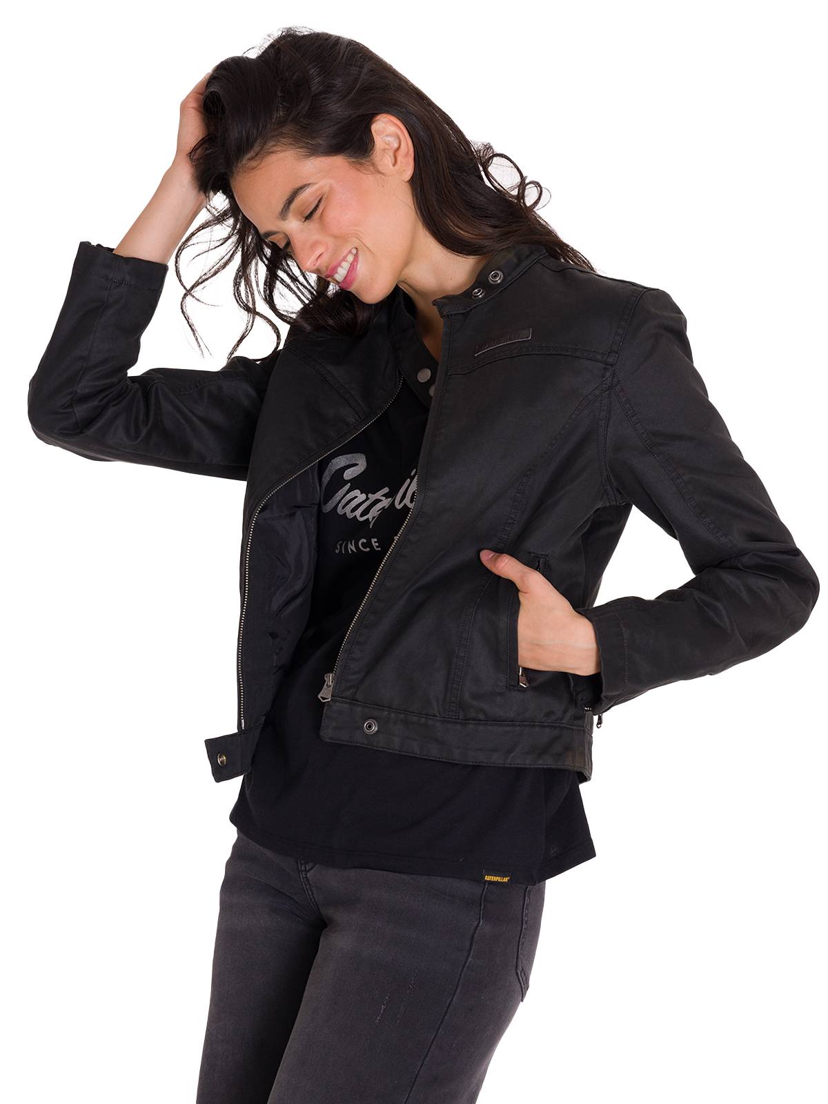 Chaqueta W Waxed Moto Para Mujer Color Negro-2