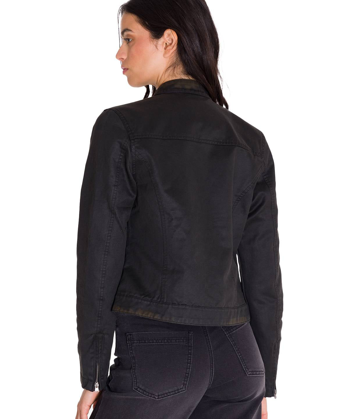 Chaqueta W Waxed Moto Para Mujer Color Negro-5