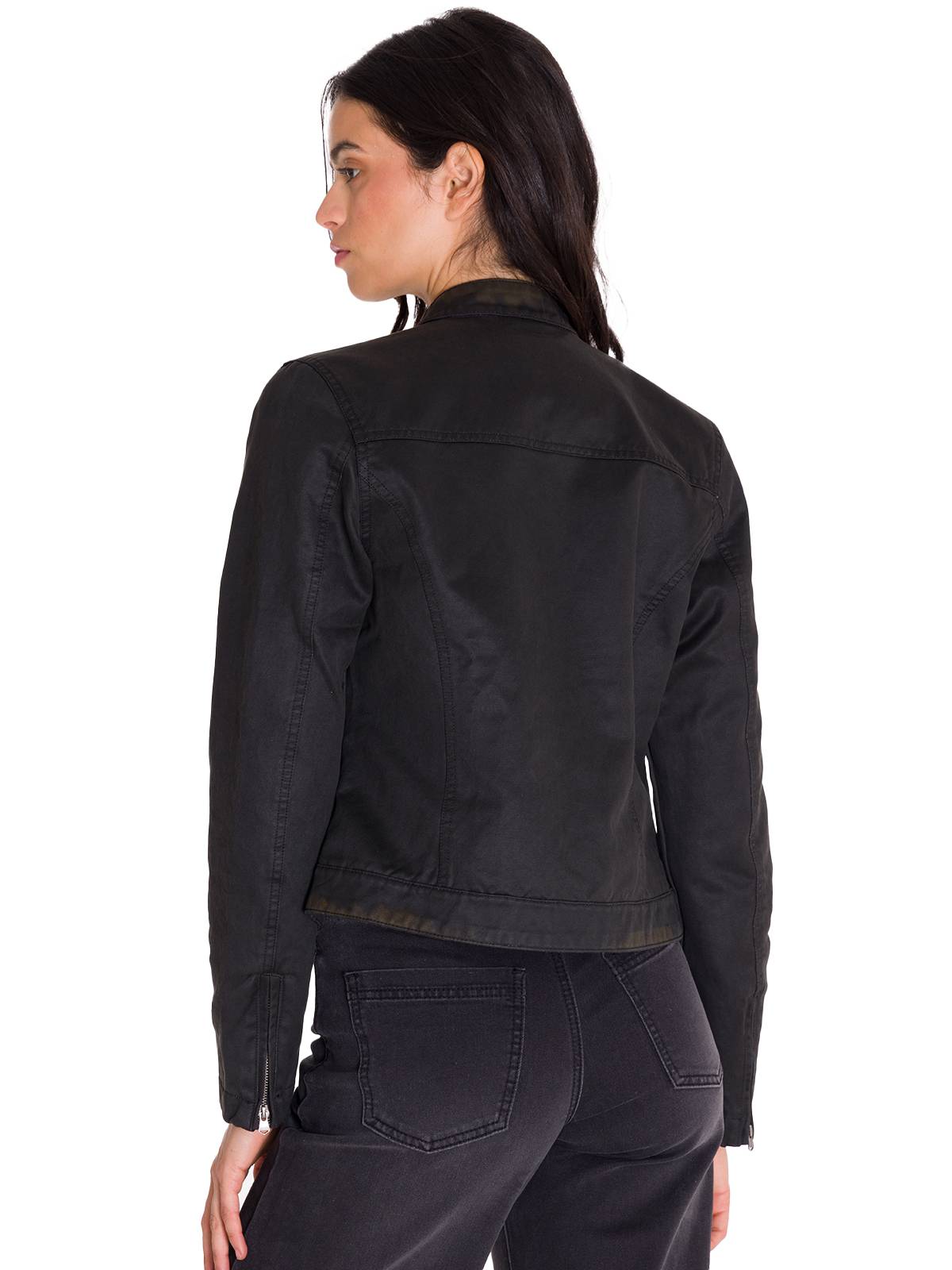 Chaqueta W Waxed Moto Para Mujer Color Negro-5