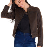 Chaqueta W Waxed Moto Para Mujer Color Café-1