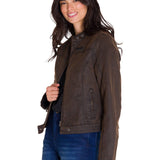 Chaqueta W Waxed Moto Para Mujer Color Café-2