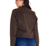 Chaqueta W Waxed Moto Para Mujer Color Café-3