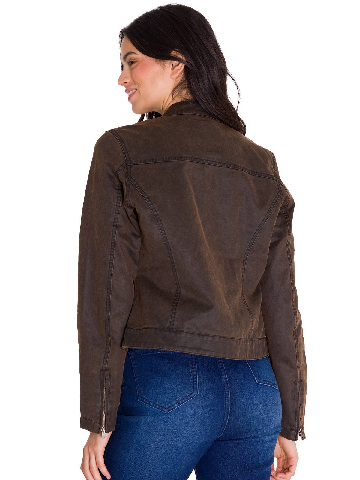 Chaqueta W Waxed Moto Para Mujer Color Café-3