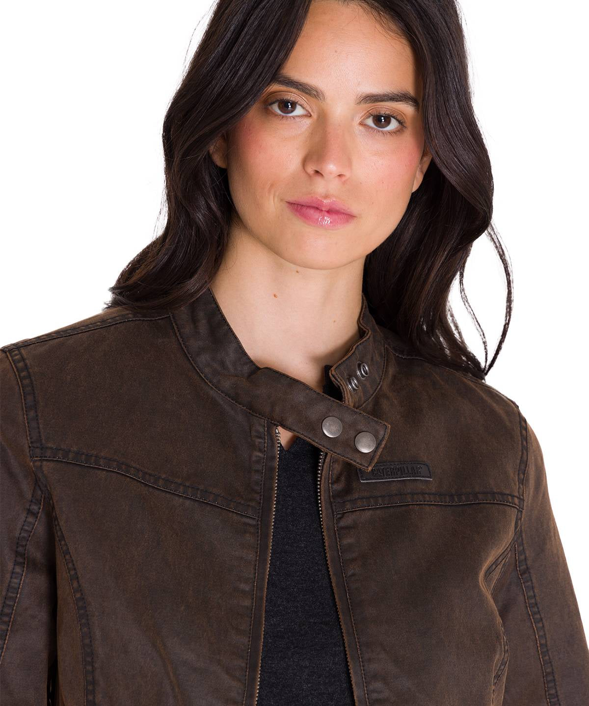 Chaqueta W Waxed Moto Para Mujer Color Café-4